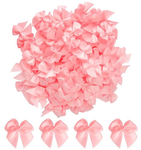 100 mini fiocchi, 2,4 x 2,5 cm, nastro di raso rosa, per l'albero di Natale, piccoli fiocchi, per matrimoni, feste di compleanno, artigianato, cucito