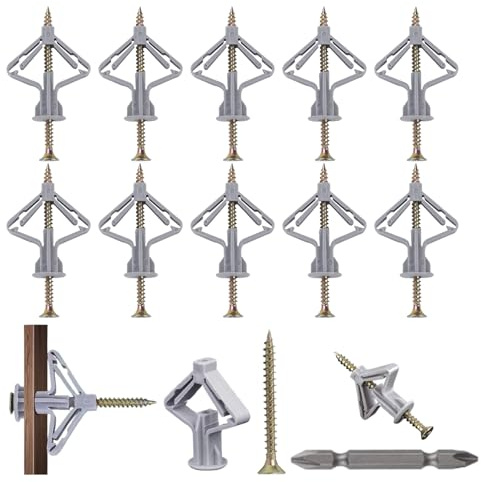 100Pcs Plasterboard Fixings Wall Plugs and Screws Set, Heavy Duty Drywall Anchors with Anti-Rotation Expansion Design, Cavity Wall Fixings Kit for Plasterboard, Hollow Wall, Ceilings and Shelves