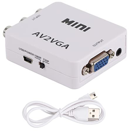 Lvifloae 480p Mini AV till VGA Adapter Composite Video till VGA Converter Composite TV Set Top Box Audio/Video Converter Compatible with Computer Monitors Surveillance skärmar