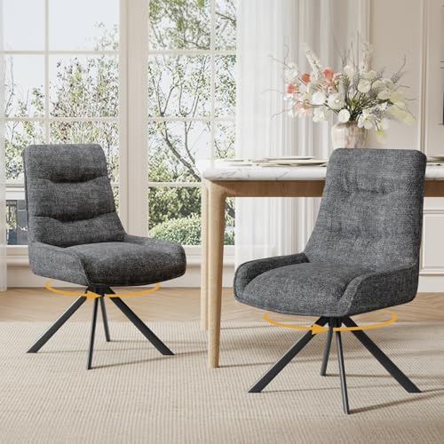 Ckaff Chaises Pivotante Salle à Manger à 360° Lot de 2, Chaises Fauteuil Salle à Manger, Chaise de Cuisine Rembourrées en Tissu Chenille pour Chambre à Coucher Cuisine Salon, Gris foncé