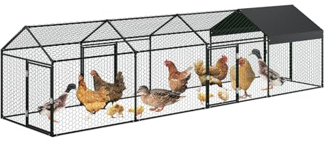 Grand poulailler en métal accessible 4 x 1 x 1 m - Avec toit et 3 portes - Verrou stable - Pour poules, petits animaux et plantes - Noir