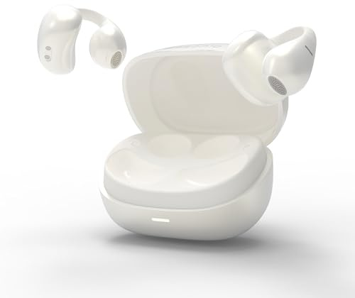 ESSONIO Auricolari aperti con clip, Bluetooth 6.0, suono dinamico sintonizzato master, conduzione dell'aria, cuffie wireless in titanio Secure Fit AI Chiamate chiare, impermeabili, per sport, corsa