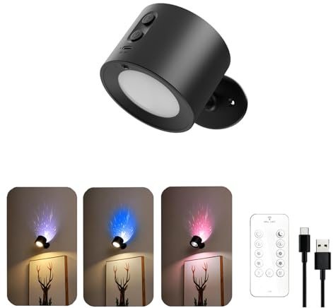 XXHKF Reading lamp, Book lamp, Rechargeable wall lamp, 360 ° rotatable Magnetic Wireless LED wall lamp, Remote Control and Timer, dimmable Battery Powered, no Drill Hole lamp, Black