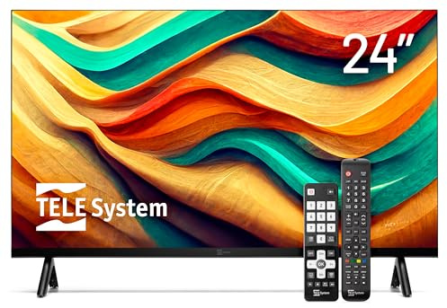 TELE System TS24LS15 TV 24'' Ready con DVB-T2/S2 HEVC 10bit, Compatibile CAM tivùsat, USB Media Player, TV Pause, Hotel Mode, Doppio Telecomando (Standard + Easy), LED 24 Pollici per Casa, Hotel e B&B