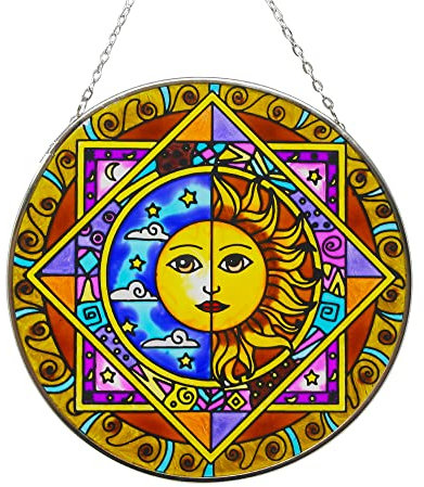 Thorness Sun and moon eclipse glass sun catcher 150mm with chain for hanging perfect for conservatory | living rooms | garden | garden hanging | suncatchers | rainbow colours