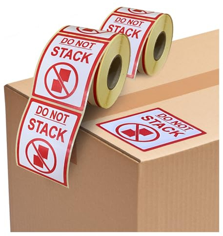 Warning Stickers Do Not Stack – Self Adhesive Labels Pack of 1000 Bright Red, Safety Signs for Moving House, Fragile Label Stickers for Packing Box Labels and Storage, Adhesive Paper Sticker Pack