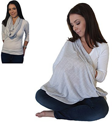 LK Baby Infinity Nursing Scarf Breastfeeding Cover Ultra Soft Premium Jersey Polyester- 100% AZO free and Safe for Baby (Light Grey Pattern)