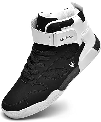 KUXIE Shoes Men's High Top Fashion Sneakers Outdoor Casual Sports Shoes Training Leather Shoes Mens Flats, M729-black, 9.5