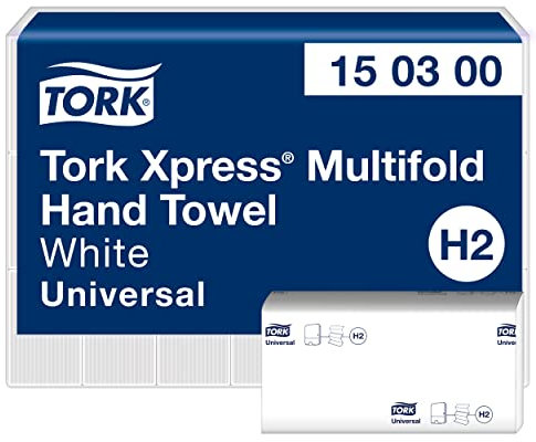 Tork Xpress Multifold Papierhandtücher 150300 - H2 Universal Falthandtücher für Handtuchspender - mehrfach gefaltet, groß, 2-lagig, weiß - 21 x 160 Tücher