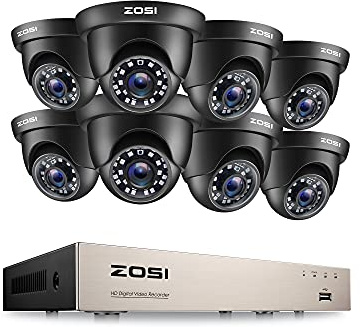 ZOSI 5MP Lite Kit de Cámara de Seguridad 8CH H.265+ Videograbador DVR con (8) 2MP Cámara de Vigilancia Exterior, Visión Nocturna, Alerta de Movimiento, sin Disco Duro