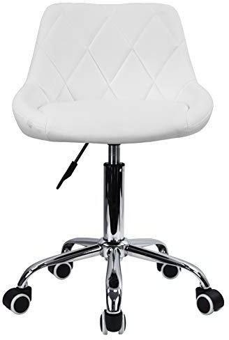 KKTONER Office Computer Desk Chair Mid Back PU Leather Height Adjustable Swivel Modern Task Chair Home Vanity Chair Drafting Work SPA Salon Stools with Wheels (White)