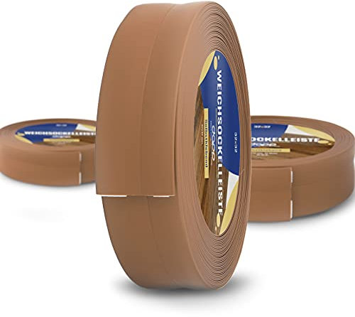 DQ-PP Listón de calcetines blandos, 30 m (2 x 15 m), ámbar, 32 x 23 mm, PVC, autoadhesivo, ángulo de pliegue, rodapiés, rodapiés, perfil angular, listón de cierre