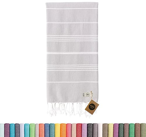 KZY LONDON Turkish Beach Towel - Large Travel Towels for Camping, Swimming, Gym - Thin, Quick Dry, Absorbent, Lightweight, Cotton 90x180cm Hammam Towels for Adults (Grey)