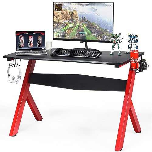 COSTWAY Scrivania da Gaming, Scrivania per Computer con Porta Bicchiere, Tavolo da Gaming con Superficie in Fibra di Carbonio, Capacità di Carico 100 kg, Nero