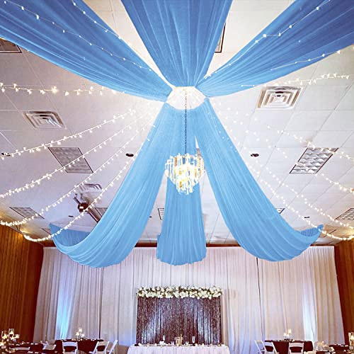 FUHSY 6 Panels Ceiling Drape Baby Blue Chiffon Wedding Arch Drape Fabric 5FTx10FT Ceiling Draping Kit Sheer Drapes Curtains for Canopy Bed Outdoor Party Tent Drapes Backdrop Swag Arch Decor