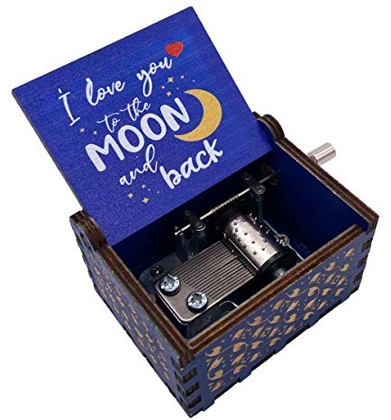 You're My Sunshine Wood Music Box, Antique Engraved Wooden Musical Boxes Gifts for Lover, Boyfriend, Girlfriend, Husband, Wife(to The Moon and Back,Blue)