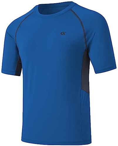 Huayuzh Rashguard Herren Rashguard UPF 50+ Rashguards Kurzarm Schwimm-Shirts Schnelltrocknend Surfen Pool Workout Strand Sport Top, 6-blau, M