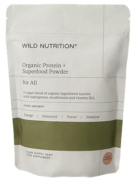 WILD NUTRITION Food-Grown Vegan Protein Powder Super Food Blend | Organic Ingredients No Synthetics | Pea Protein, Sprirulina, Reishi, Chaga, Wheatgrass & More | Gluten Free