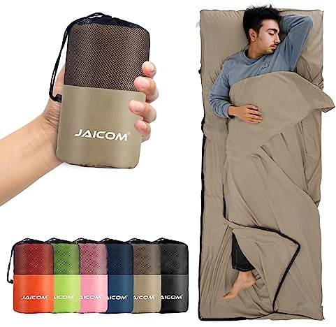 JAICOM stugsovsäck, ultralätt sidensovsäck för resor, bekväm och mjuk sovsäck liten mikrofiber, perfekt för sommar, backpacking, hotell och stuga