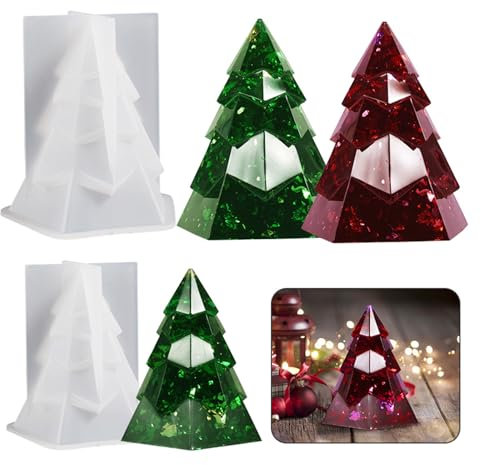Bekecidi 2 PCS Christmas Tree Candle Moulds Silicone, Christmas Candle Moulds for Candle Making 3D Xmas Tree Epoxy Resin Casting Molds for Making Candles Soap DIY Crafts Christmas Decoration