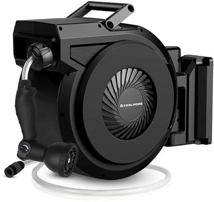 CoolHome Enrollador de manguera Jardin - 30 +2 Metros - Carrete de Manguera con función de enrollado automático Giratorio 180° - Negro