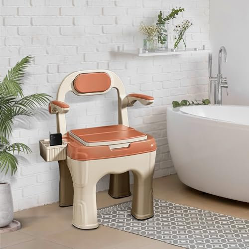 MADHEHAO Commode Toilet Chair,Bedside Commodes with Built-in Toilet with Soft Backrest and Padded Easy To Assemble Supports Up To 660 Lbs Suitable for Home Use - Portable Elderly Potty Chair (orange)