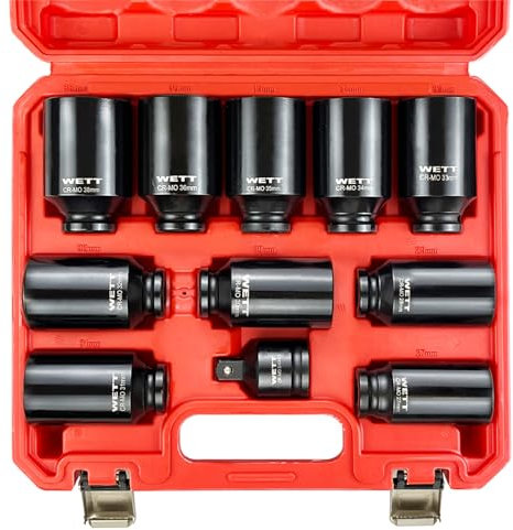 WETT 11‑Piece 1/2 Drive Deep Axle Nut Socket Set,Jumbo Metric with Adapter