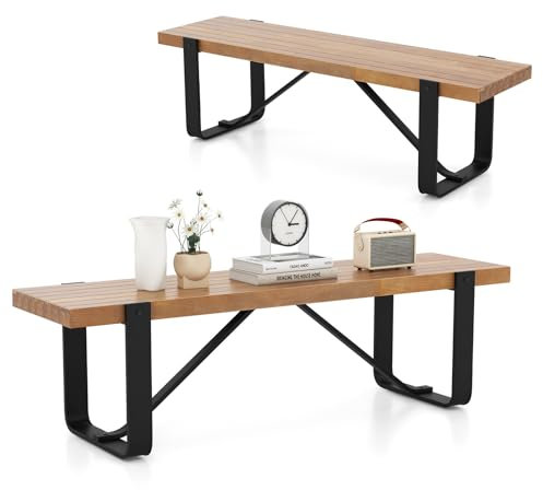 KOMFOTTEU Banc de salle à manger 152,5 x 43 cm en bois avec pieds en métal - Banc de table en bois sans dossier - Banc de cuisine avec pieds en U - Banc de couloir - Charge maximale : 300 kg