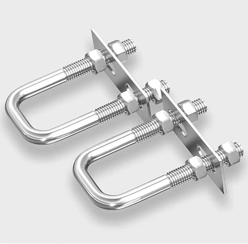 Kvadratiska U-bultar M8 x 60 x 100 mm 2 stycken, 304 rostfritt stål rund böjning rektangel tillbehör | U-Bolt kit med muttrar, ramplattor för rör, bil, släpvagn, bladfjäderfast