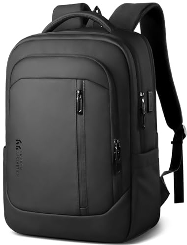 hk Mochila Portátil 16 Pulgadas Hombre Mujer, Mochila Impermeable 25L con Puerto USB, Mochila Antirrobo para Trabajo Universidad Viaje, Backpack Casual Gran Capacidad para Laptop y Tablet-Negro