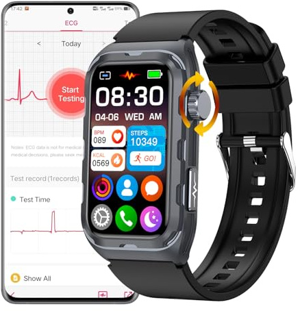 DigiKuber Smart Watch ECG with Blood Pressure SpO2 Heart Rate BMI HRV | Waterproof Fitness Tracker with Heart Rate Blood Oxygen PPG Sleep Monitor for Android iOS