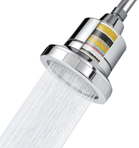 Doccia con Filtro Voolan, Doccia a Pioggia di Lusso a 20 Stadi per Acqua Dura, Rimuove Cloro e Sostanze Nocive, Soffione Rotondo da 11.5cm Ad Alta Pressione (Cromo)