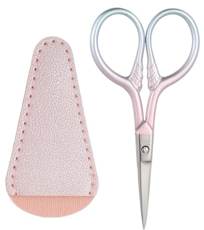 Facial Hair Small Grooming Scissors for Men Women, 3.5inch Small Precision Scissors, Safety Scissor with PU Sheath for Facial Hair, Eyebrow, Eyelash, Beard, Moustache