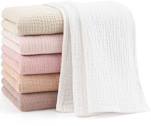 bearmoss Musselin-Quadrate, 100 % Baumwolle, Baby-Spucktuch, 60 x 60 cm, groß, ultra-saugfähig, weich, Baby-Waschlappen für Neugeborene, Jungen, Mädchen, 6 Stück (Rosabraun)