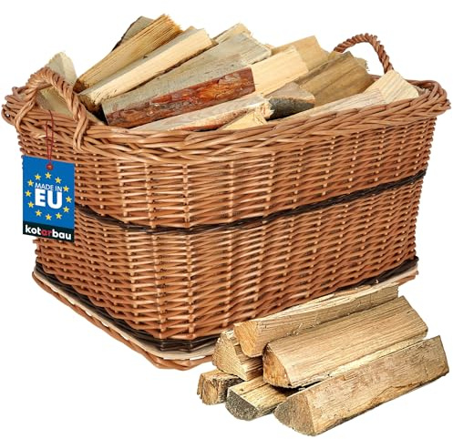 KOTARBAU® Vedkorg för Kamin - Pil - 60 x 50 cm - Tvåfärgad - Pilkorg Bärkorg för Trä - Vedkorg med Handtag - Pilkorg - Naturlig Design