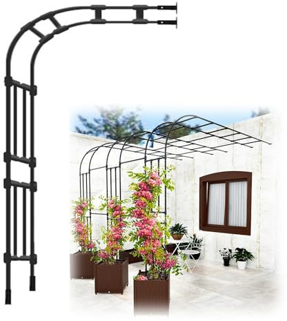 Arco de acero de jardín para plantas trepadoras, enrejado de fácil montaje para flores, frutas y verduras, medio arco negro para pared, 60 x 240 x 45 cm, decoración duradera para exteriores