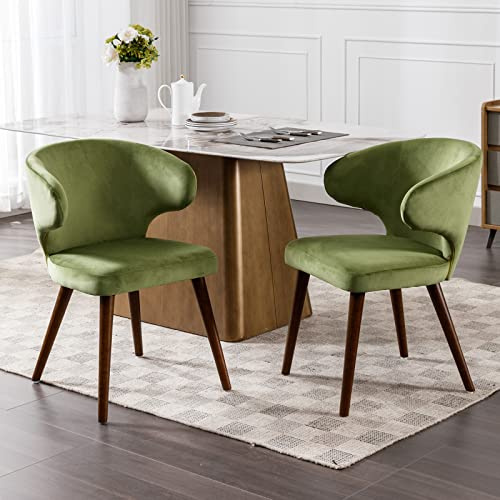 Ya-Home Set di 2 Sedie da Pranzo Sedie da Cucina in Velluto con Gambe in Legno Poltrocina da Cucina Moderne Sedia Imbottita per Sala da Pranzo/Soggiorno,Verde