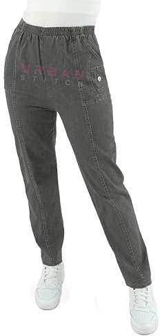 URBAN STITCH Women Jeans Ladies Stretch Trousers High Waist Rise Elasticated Pull On Straight Leg Denim Soft Pants Plus Size Casual Wear (16, Grey)