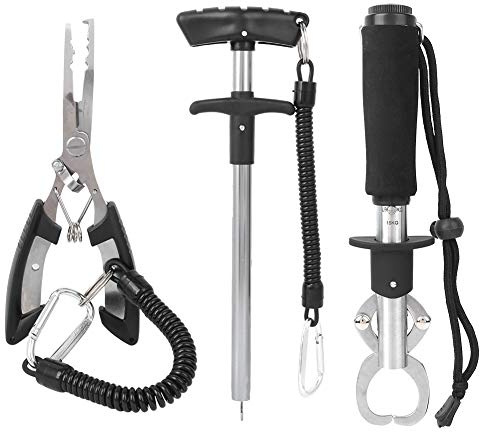 Dilwe Outils de Pêche, Jeu de Pinces à Poisson en Acier Inoxydable avec Dissolvant D'hameçon et Pince pour la Pêche en Bateau de Mer