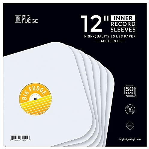 Big Fudge Schallplatten Hüllen Innen - 12 x 50 STK. - Schweres & Säurefreies Papier LP Hüllen - Antistatische Plattenhüllen für Deine LPs & Singles - LP Schutzhüllen mit Runden Ecken - Vinyl Sleeves
