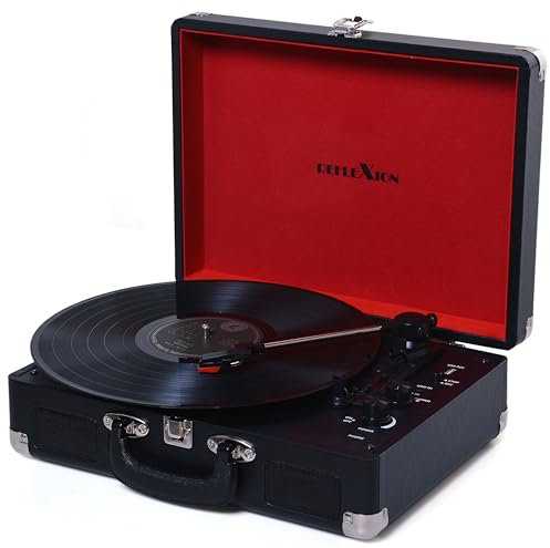 Reflexion HIF1970BT Vintage Line Kofferplattenspieler mit Ecoding-Funktion (2x24Watt) + KofferPlattenspieler mit Echtholzgehäuse und PU Leder, Bluetooth