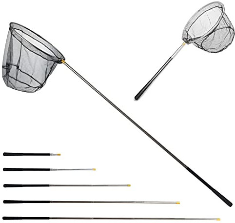 Telescopic Folding Fishing Landing Net, 1.9m Pole Collapsible Extensible Aluminum long Handle,Stainless Steel Triangular,For Bird Fish Catch,Aquarium,Ponds Floating Objects,Carp Trout (B)