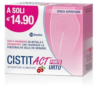 Cistit Act Forte Urto, Integratore Alimentare che Favorisce la Funzionalità delle Vie Urinarie, a base di D-Mannosio e Mirtilli Rossi, con Edulcorante, 1 Conƒezione da 14 Bustine