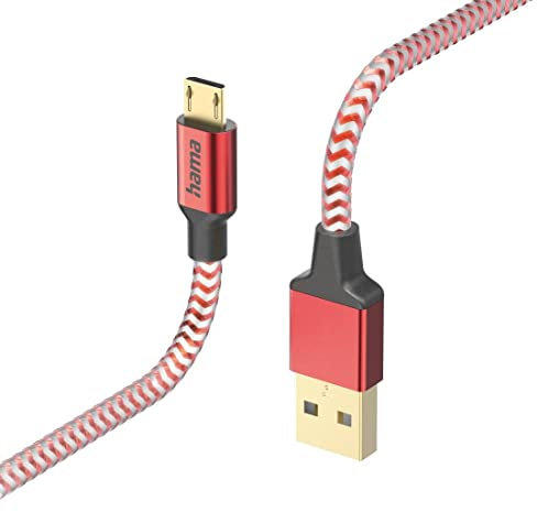 Hama Ladekabel „Reflective“ USB A auf Micro USB, Nylon, 1,5m (Schnellladung, Handy Ladekabel, Datenkabel, USB Kabel, Handykabel, USB Typ A, Knickschutz, flexibel, vergoldet, maximal kompatibel) rot