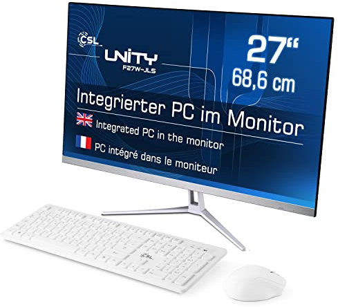 All-in-One-PC CSL Unity F27W-JLS, 68,58 cm (27 Zoll, 1920x1080 Full HD) - Leistungsstarker AIO (Intel Pentium N6000 CPU 4x3300 MHz, 1000 GB SSD, 32 GB DDR4-RAM, Windows 11 Home), weiß