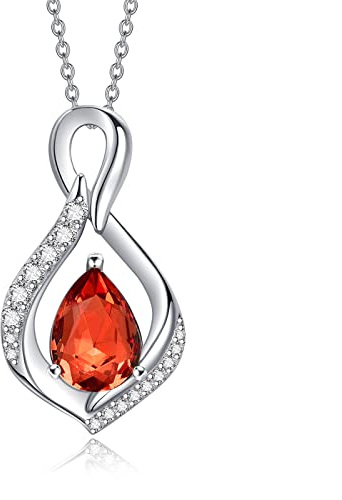 AENEAS Granatkedja sterlingsilver januari månadssten kedja infinity kedja granat smycken presenter för kvinnor 40 cm, Sterlingsilver, Kristall