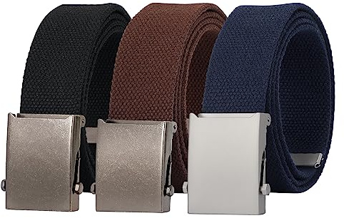 JASGOOD Canvas Web Belt for Men Adjustable Cloth Fabric Military Belt with Metal Buckle, B-Black+Coffee+Blue