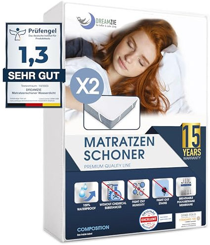 Matratzenschoner 80 x 200 cm Wasserdicht (2er-Set) Oeko-TEX Zertifiziert von Dreamzie - Atmungsaktive Matratzenauflage
