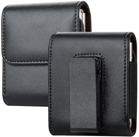 Étui de ceinture pour téléphone portable - En cuir - Compatible avec Samsung Galaxy Z Flip 6/5/4/3/Z Flip/Motorola Razr 40/50 Ultra - Avec clip de ceinture - Pour homme - Noir