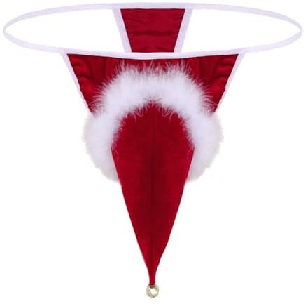 RUNQHUI Herr stringtrosa jultomte G-string stringtrosa mikrostring string trosor underkläder jultomte cosplay, Färg: röd, M